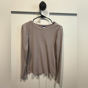 Old Navy Taupe Long Sleeve Ribbed Top - Large Tall